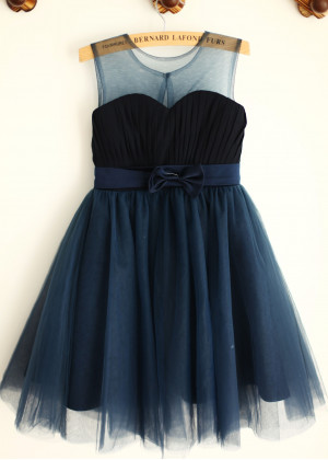 Pleated Chiffon Tulle Knee Length Flower Girl Dress